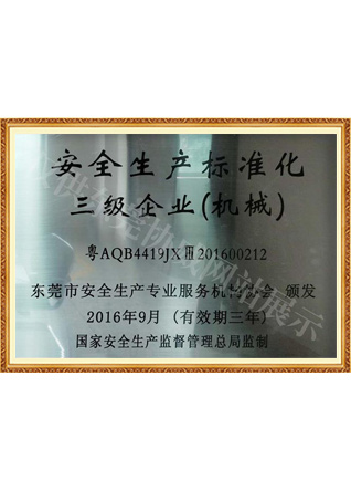 安全生產(chǎn)標準化證書